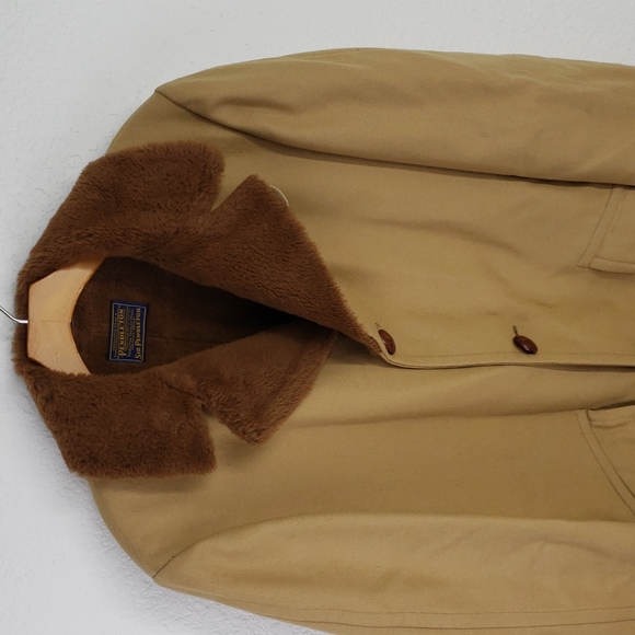 Vintage Pendleton beige tan wool pea coat with quilted liner size Xlarge - Picture 2 of 13